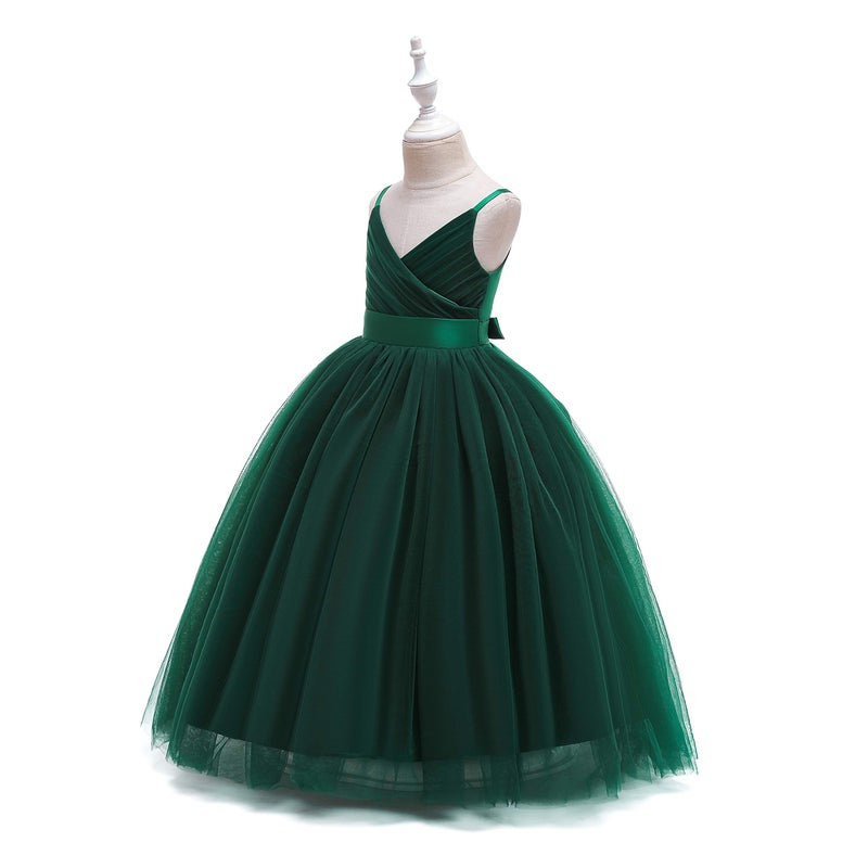 Glamulice Emerald Green Flower Girl Dress Lace Bridesmaid Long A Line Wedding Pageant Dresses Elegant Spaghetti Strap Party Gown Holiday Formal Princess Christmas Green Dance Photo Shoot Ball Gown 10 - Image 4